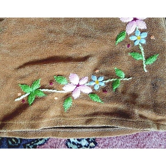 3/$28 Y2K Vintage Jungle  mini faux suede floral print embroidered skirt S - Picture 6 of 7